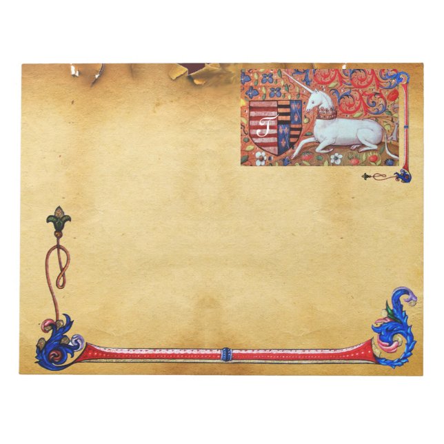 UNICORN ANTIQUE BROWN PARCHMENT MONOGRAM NOTEPAD (Front)