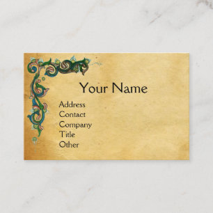 UNICORN /Antique Floral Brown Parchment Monogram Business Card