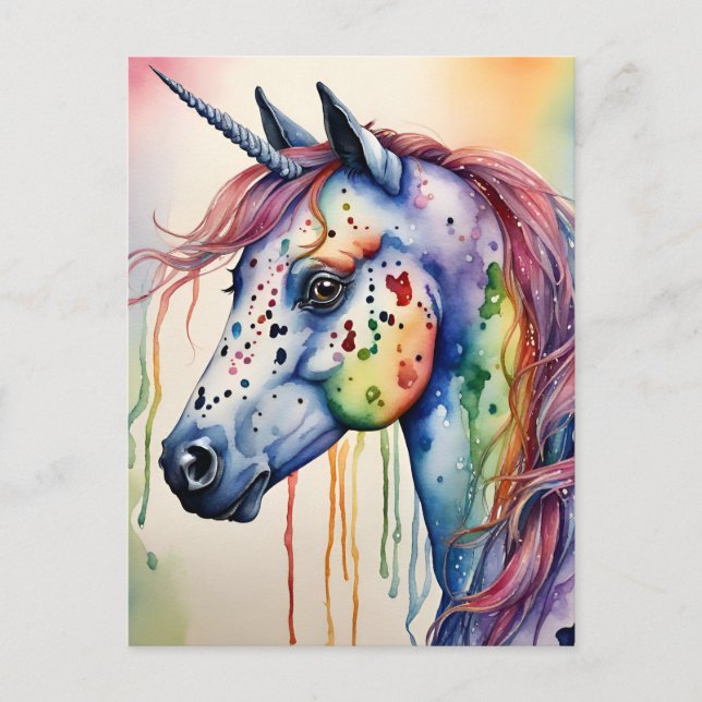 Unicorn Appaloosa Watercolor Postcard (Front)