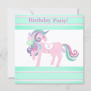 UNICORN AQUA PINK BIRTHDAY PARTY INVITATION
