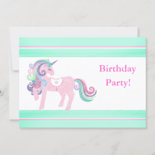 UNICORN AQUA PINK BIRTHDAY PARTY INVITATION
