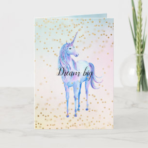 Unicorn Aqua Pink Yellow Tie Dye Gold Confetti Card