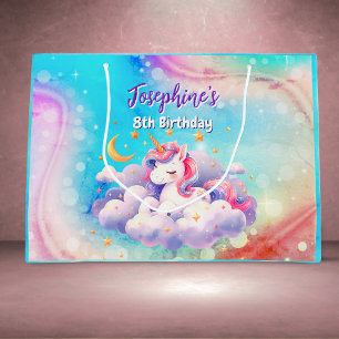 Unicorn aqua purple custom birthday  large gift bag