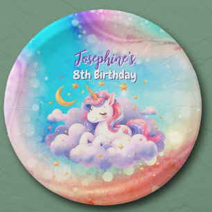 Unicorn aqua purple custom birthday  paper plate