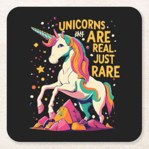 Unicorn are real just rare square paper coaster