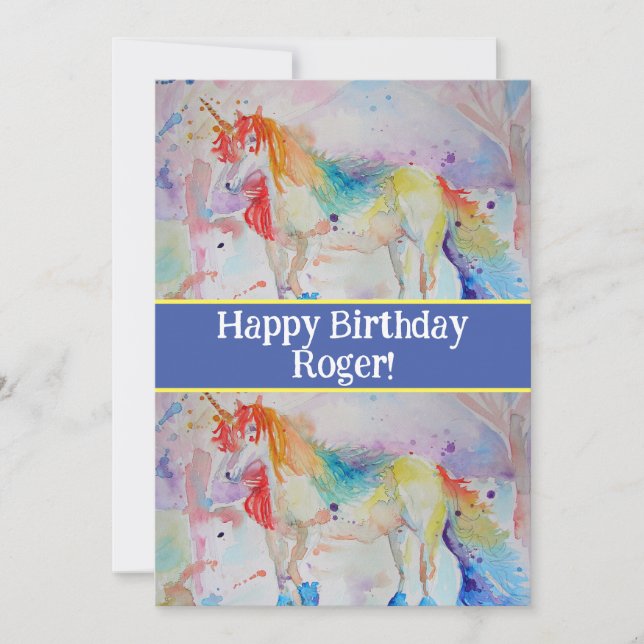 Unicorn Art Childs Boys Birthday Invitation  (Front)
