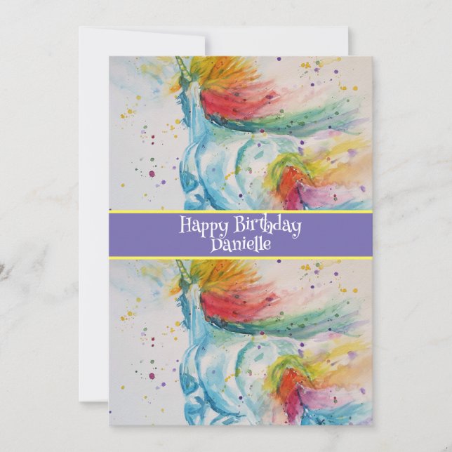 Unicorn Art Childs Girls Birthday Invitation  (Front)