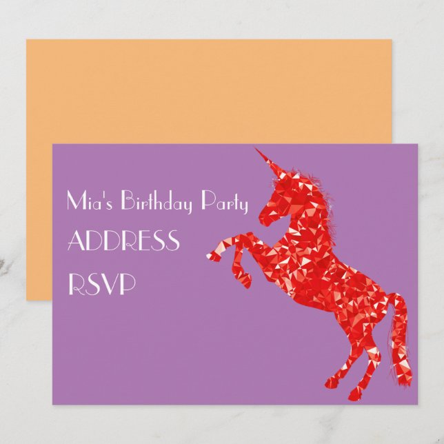 Unicorn art colourful girl's birthday party invitation (Front/Back)