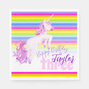 Unicorn art rainbow 3rd birthday named napkins
