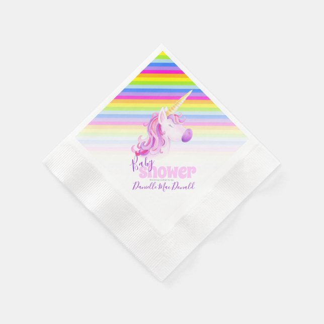 Unicorn art rainbow baby shower party napkins (Corner)
