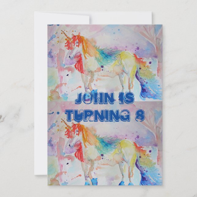 Unicorn Art Watercolour Boys Birthday Invitation (Front)