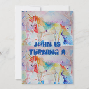 Unicorn Art Watercolour Boys Birthday Invitation