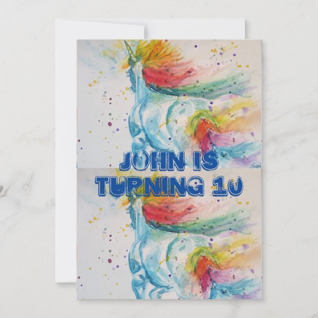 Unicorn Art Watercolour Boys Birthday Invitation (Front)