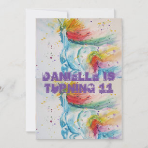 Unicorn Art Watercolour Girls Birthday Invitation