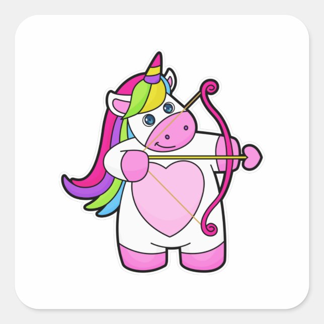 Unicorn as Archer with Bow and Arrow Square Sticker (Front)