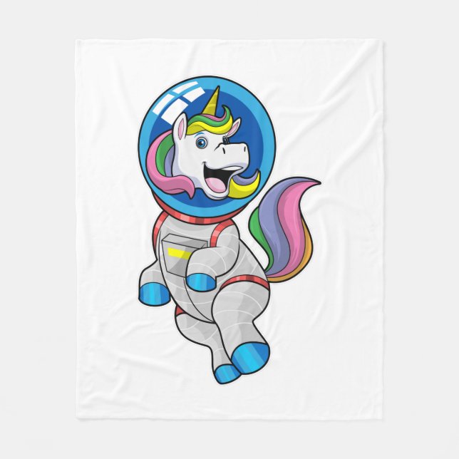 Unicorn as Astronaut in Space Fleece Blanket (Front)