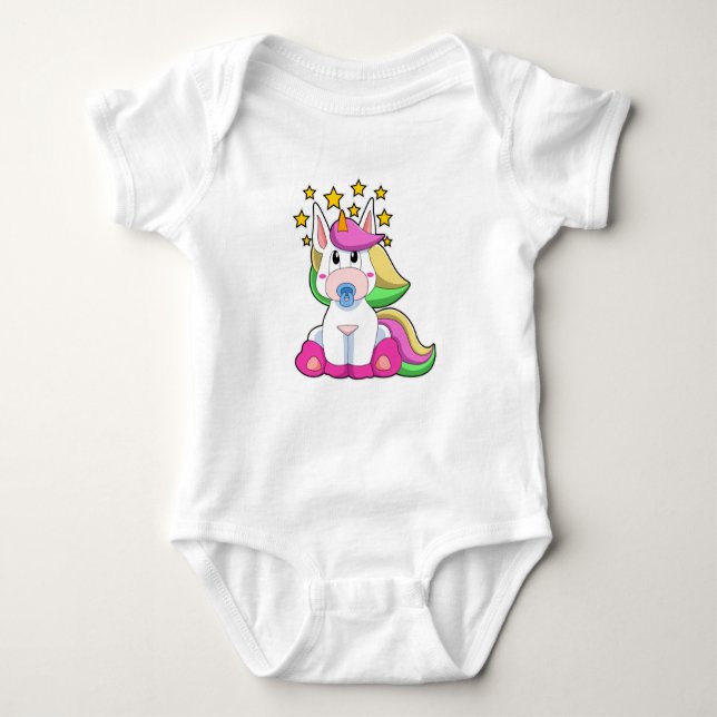 Unicorn as Baby with Pacifier Baby Bodysuit (Front)