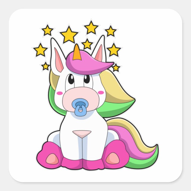 Unicorn as Baby with Pacifier Square Sticker (Front)