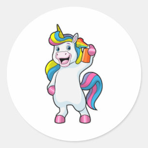 Unicorn as Hairdresser with Hairspray Classic Round Sticker