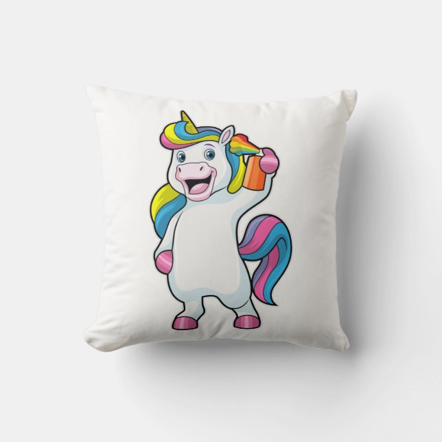 Unicorn as Hairdresser with Hairspray Cushion (Front)