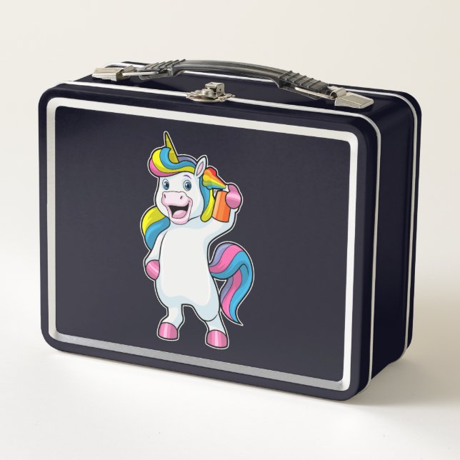 Unicorn as Hairdresser with Hairspray Metal Lunch Box (Front)