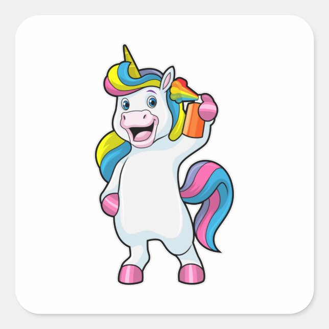 Unicorn as Hairdresser with Hairspray Square Sticker (Front)