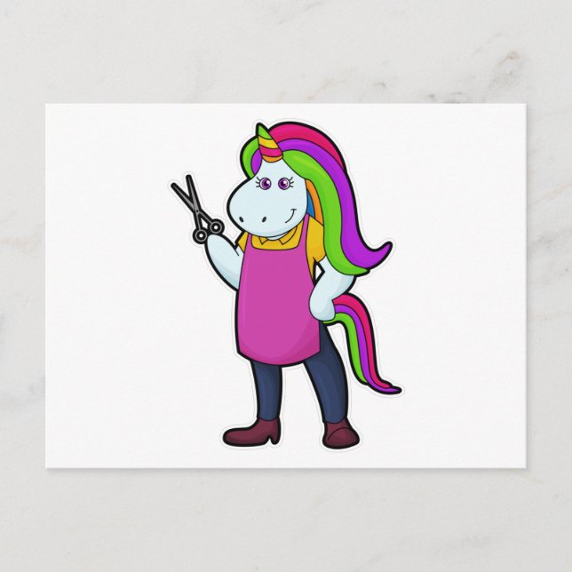 Unicorn as Hairdresser with Scissors Postcard (Front)