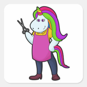 Unicorn as Hairdresser with Scissors Square Sticker