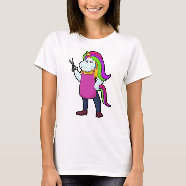 Unicorn as Hairdresser with Scissors T-Shirt (Front)