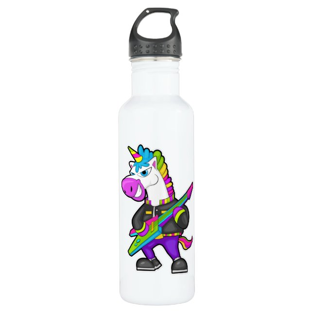 Unicorn as Musician with Guitar 710 Ml Water Bottle (Front)