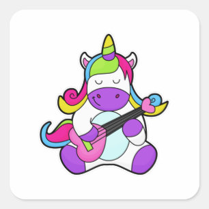 Unicorn as Musician with Guitar Square Sticker