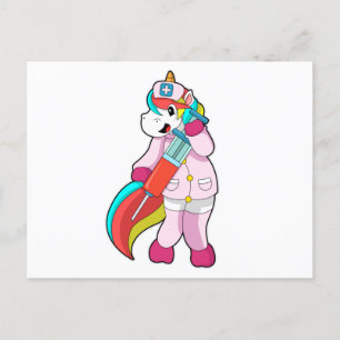Unicorn as Nurse at Vaccination & Syringe Postcard