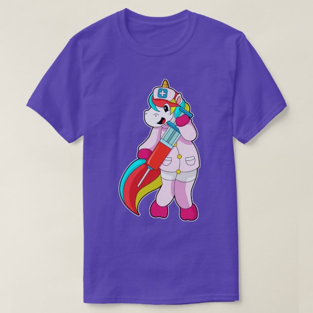 Unicorn as Nurse at Vaccination Syringe T-Shirt (Design Front)