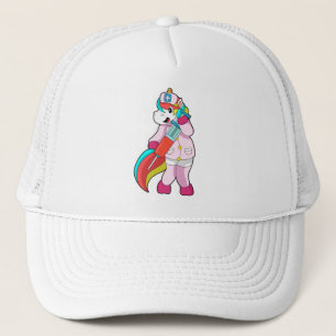 Unicorn as Nurse at Vaccination & Syringe Trucker Hat