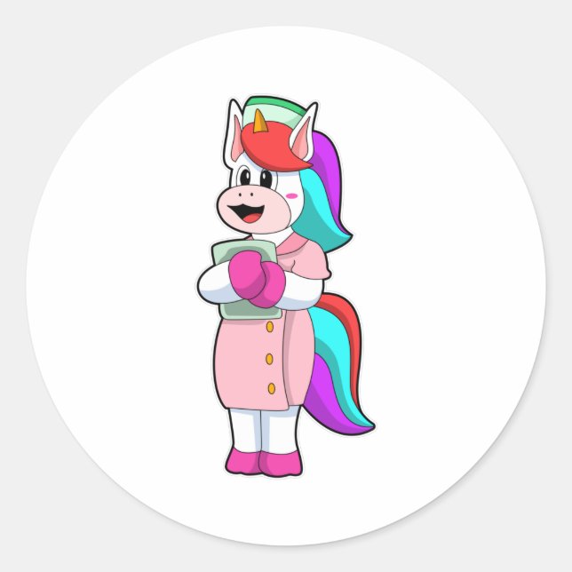 Unicorn as Nurse Classic Round Sticker (Front)