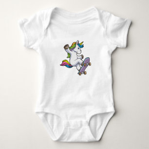 Unicorn as Skater with Skateboard Baby Bodysuit