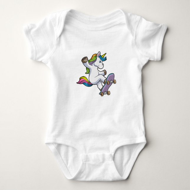 Unicorn as Skater with Skateboard Baby Bodysuit (Front)