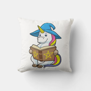 Unicorn as Wizard with Book & Hat Cushion