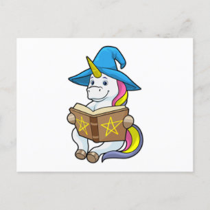 Unicorn as Wizard with Book & Hat Postcard