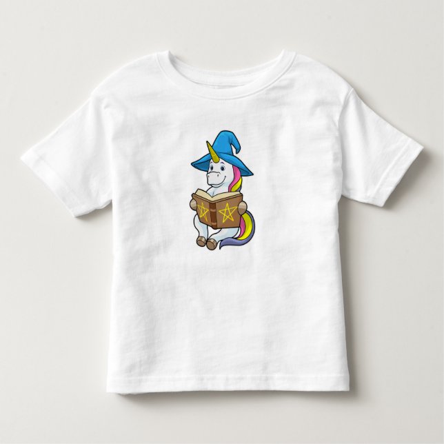 Unicorn as Wizard with Book & Hat Toddler T-Shirt (Front)