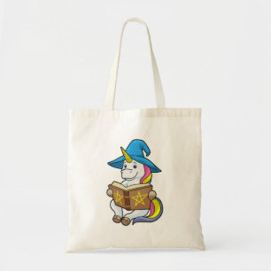 Unicorn as Wizard with Book & Hat Tote Bag