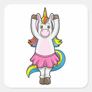 Unicorn at Ballet Dance with Skirt Square Sticker