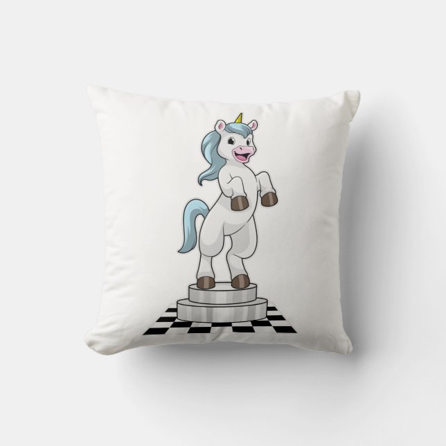 Unicorn at Chess as Chess piece Knight Cushion (Front)