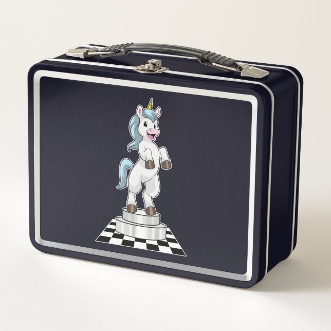 Unicorn at Chess as Chess piece Knight Metal Lunch Box (Front)