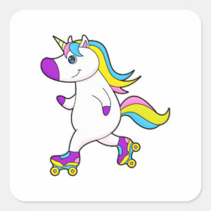 Unicorn at Inline skating with Roller skates Square Sticker