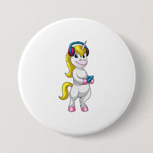 Unicorn at Listen to Music with Headphone 7.5 Cm Round Badge