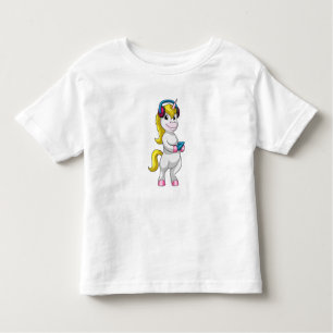 Unicorn at Listen to Music with Headphone Toddler T-Shirt
