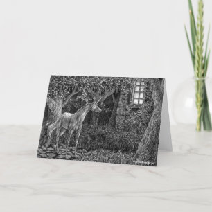 Unicorn at Night Pen Drawing Card