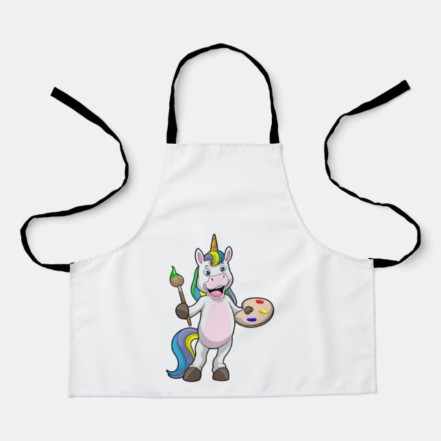 Unicorn at Painting with Brush & Colour Apron (Front)