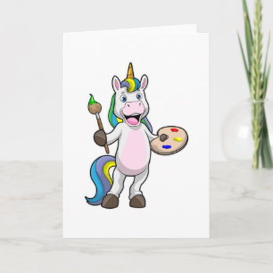 Unicorn at Painting with Brush & Colour Card